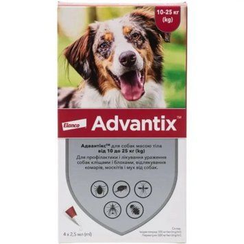 Advantix капли на холку от клещей, блох и комаров от 10-25 кг - 1 пип. 180155 фото