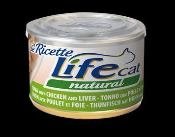 Консерва для кішок класу холістик LifeCat Tuna with chicken and liver150g, ЛайфКет 150 г Тунець з курячим філе 8034105420984 фото