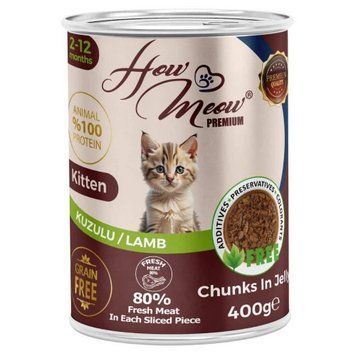 Вологий повнораціонний корм HowMeow Kitten з ягням для кошенят, 400 г 184921 фото
