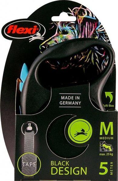 Flexi Black Design M повідець-рулетка для собак вагою до 25 кг, стрічка, 5 м, синій FU22T5.251.S CHBL/4033 фото