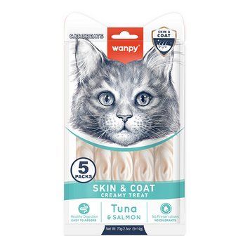 Wanpy Functional Creamy Lickable Treat Skin&Coat ВАНПІ ШКІРА Й ШЕРСТЬ функціональні рідкі ласощі для котів - 5 стіків по 14 г RAC-67 фото