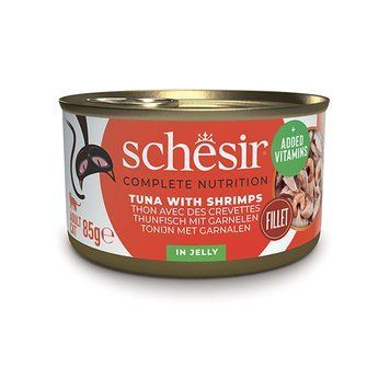 Schesir Tuna Prawns ШЕЗИР ТУНЕЦ С КРЕВЕТКАМИ в желе натуральные консервы для котов, влажный корм, банка - 85 г 750044 фото