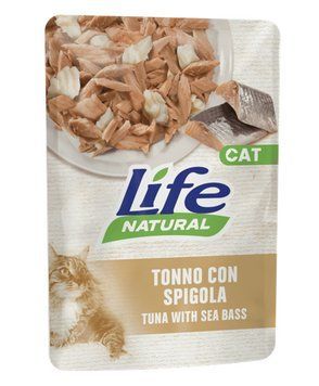 Консерва для кішок класу холістик LifeCat tuna with sea bass 70g,ЛайфКет 70 г з тунцем та морським окунем 8034105425408 фото