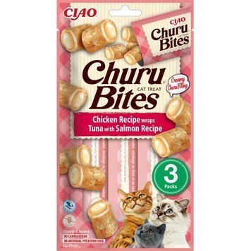 Ласощі для котів INABA "Churu Bites" подушечки з куркою, тунцем та лососем, 3 шт по 10 г EU723 фото