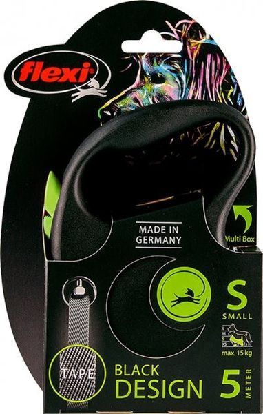 Flexi Black Design S поводок-рулетка для собак весом до 15 кг, лента, 5 м, серебристый FU12T5.251.S Si/3906 фото
