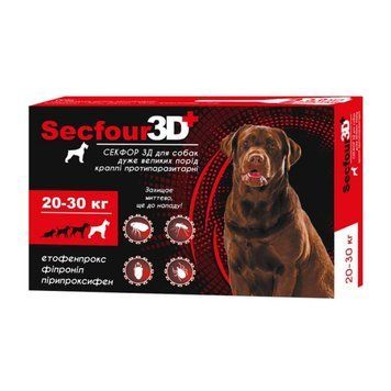 Капли Secfour 3D против блох и клещей для собак крупных пород 20-30 кг 3 мл, 2 пип/уп НФ-00003595 (S-750) фото