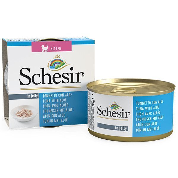 Schesir Tuna Aloe Kitten ШЕЗИР ТУНЕЦ С АЛОЭ в желе натуральные консервы для котят, влажный корм, банка - 85 г 750330 фото