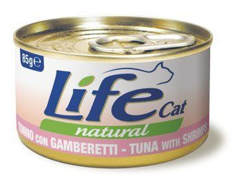 Консерва для кошек класса холистик LifeCat tuna with shrims 85g, ЛайфКет 85гр Тунец с креветками 8034105422490 фото
