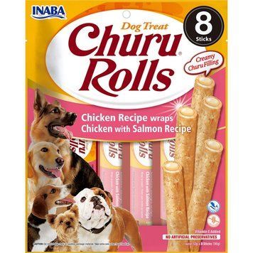 Ласощі для собак INABA "Churu Rolls" палички з куркою та лососем, 8 шт по 12 г EUD732 фото