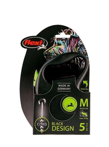 Flexi (Флексі) Black Design M - Повідець-рулетка для собак середніх порід, трос 5 м, до 20 кг, зелений FU22C5.251.S CG фото