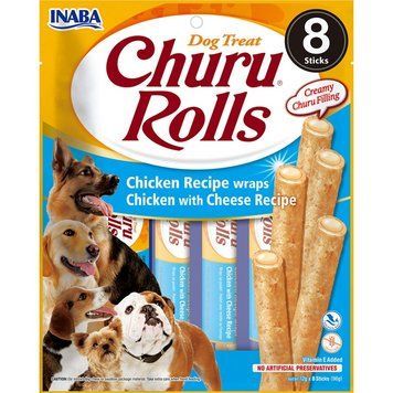Ласощі для собак INABA "Churu Rolls" палички з куркою та сиром, 8 шт по 12 г EUD733 фото