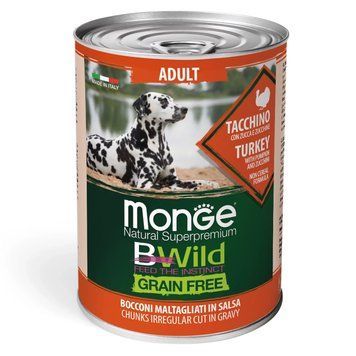MONGE GRAIN FREE ALL BREEDS Adult TURKEY індичка, гарбуз і цукіні-400 г 70012645 фото
