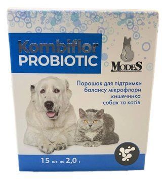 Modes KOMBIFLOR PROBIOTIC Пробіотик порошок для підтримки мікрофлори кишечника собак та котів - 15шт(по 2г) 1 уп ЗС000319 фото