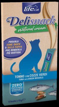 LifeCat Delisnack cream Ласощі для кішок з тунцем та мідіями 90 г (6шт по 15г) 8034105424227 фото