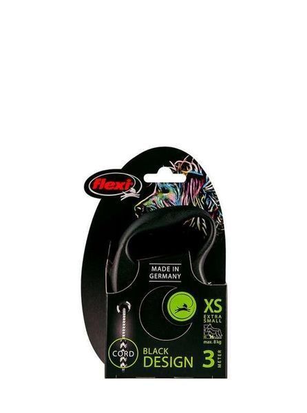 Flexi (Флекси) Black Design XS Поводок-рулетка для собак карликовых и мелких пород, трос 3 м, до 8 кг, серебро FU02C3.251.S SI фото