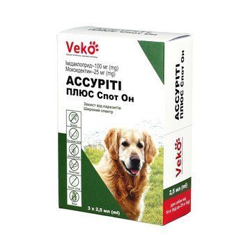 Veko Ассуріті Плюс краплі на холку для собак від кліщів, бліх і гельмінтів вагою 10-25 кг (3 х 2,5 мл) -1 уп. 185204 фото