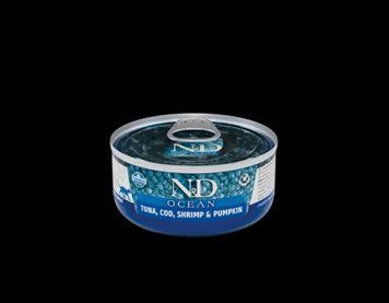 Влажный корм для кошек Farmina N&D Grain Free OCEAN TUNA, COD, SHRIMP & PUMPKIN, тунец, креветка -70 гр 179461/01997 фото