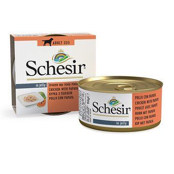 Schesir Chicken Papaya ШЕЗІР КУРКА З папайї в желе натуральні консерви для собак, вологий корм, банку 150 г 613707 фото