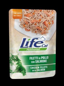 Консерва для кошек класса холистик LifeCat chicken, salmon and carrots 70g,ЛайфКет 70гр Куряче філе з лососем 8034105423749 фото