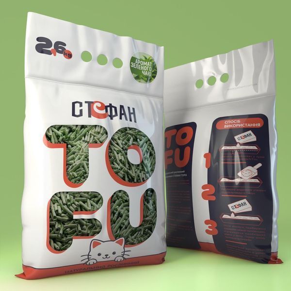 Наполнитель Стефан Tofu натуральный растительный для кошачьих туалетов, аромат зеленый чай, зеленый, 2,6 кг TF3010304/0121 фото