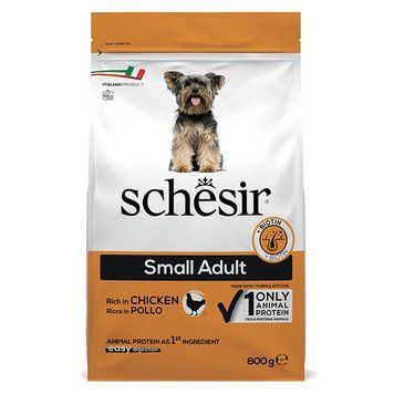 Schesir Dog Small Adult Chicken ШЕЗИР ВЗРОСЛЫЙ МАЛЫХ КУРИЦА монопротеиновый корм для собак малых пород-0,8 кг ШСВМК0.8 фото