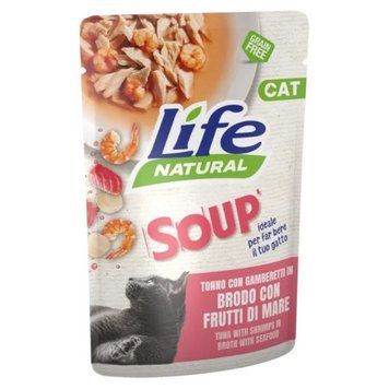 Вологий корм LifeCat Soup Tuna with shrimps seafood для кішок у вигляді супу з тунцем та креветками в бульйоні з морепродукт 60 гр 8034105425514 фото