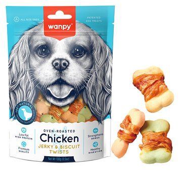 Wanpy Chicken Jerky & Biscuit Twists ВАНПІ БІСКВІТ З В&rsquo;ЯЛЕНОЮ КУРКОЮ печиво, ласощі для собак - 0.1 кг BA-04H фото