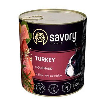 Вологий корм для дорослих собак Savory 800 г (індичка) 30525 фото